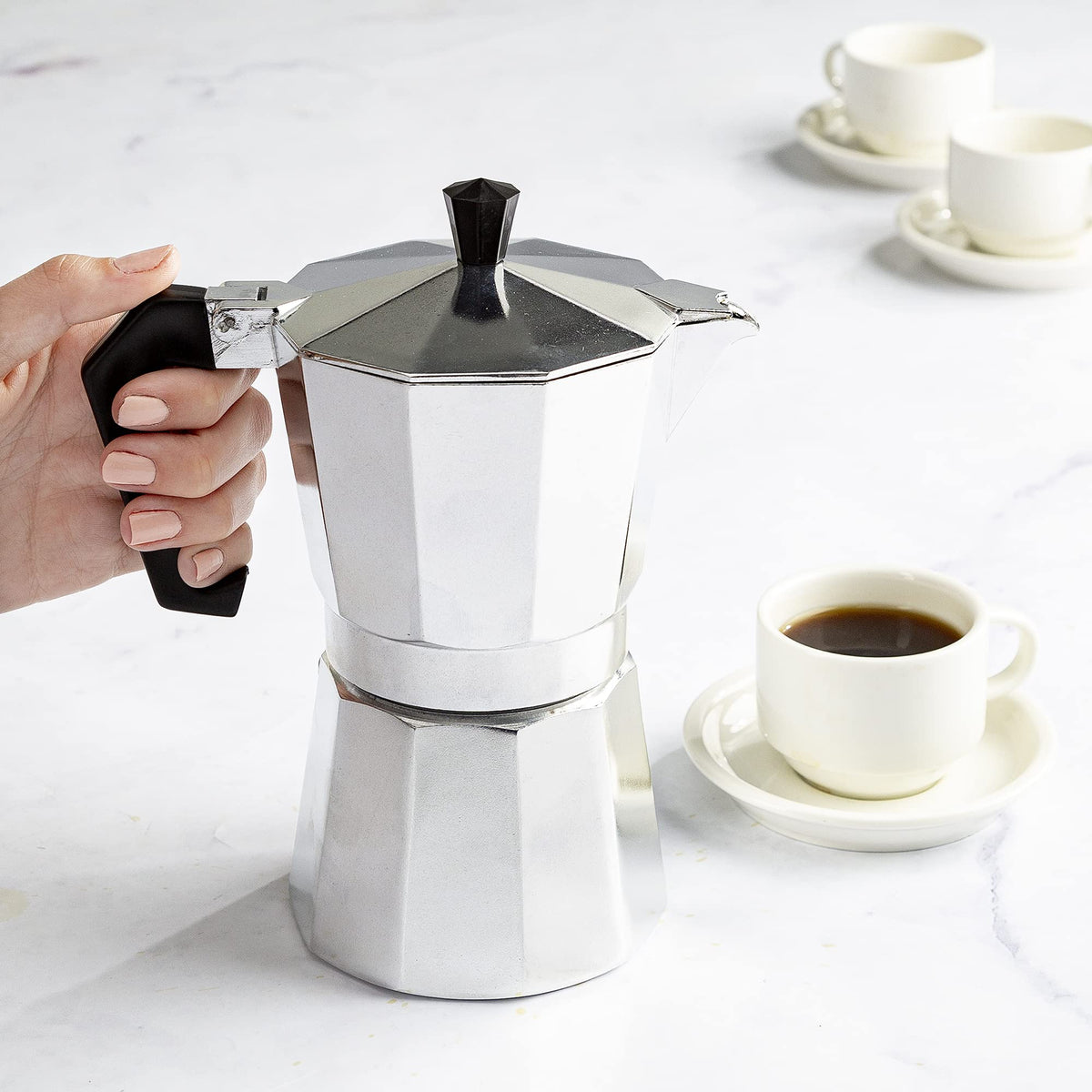 Stovetop Espresso and Coffee Maker, 6 Espresso Cups, Silver W229587