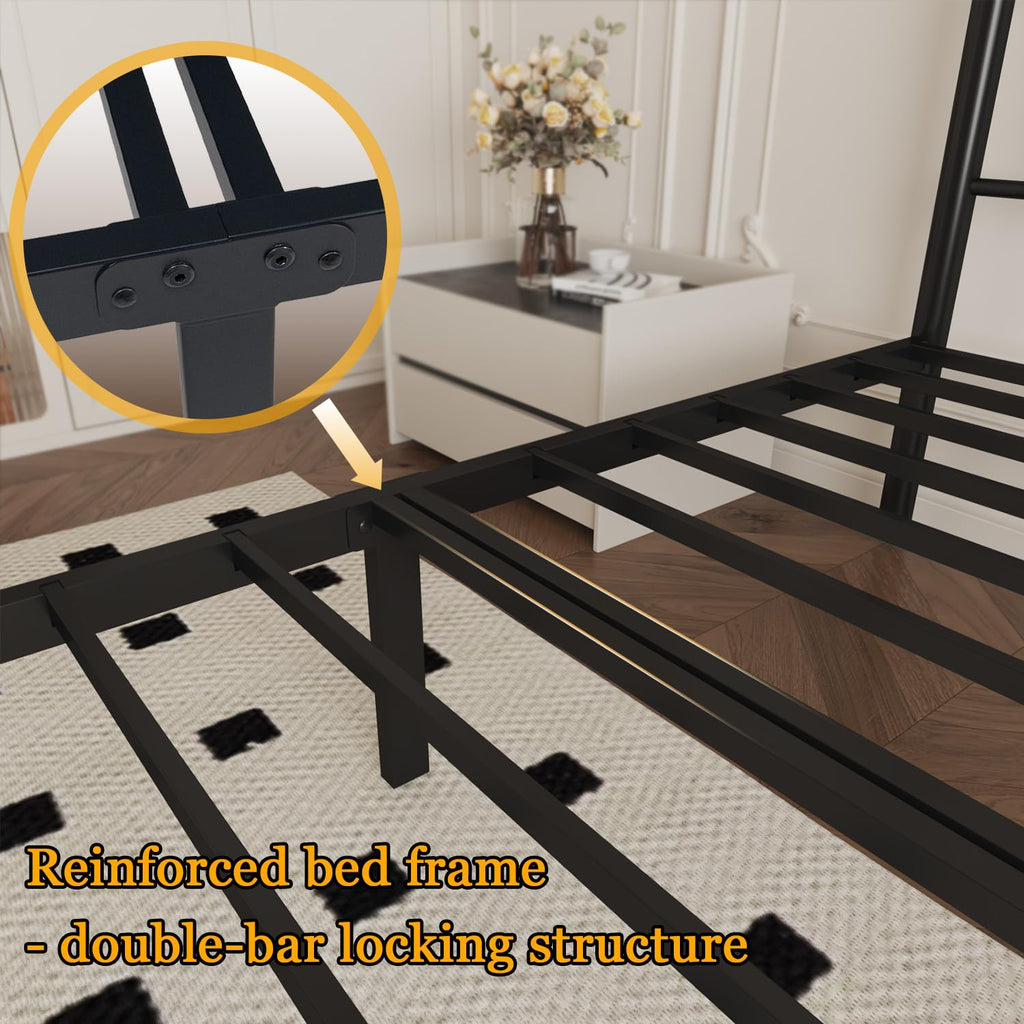 Black 14 Inch Metal Platform Twin Bed Frame with Headboard P5374