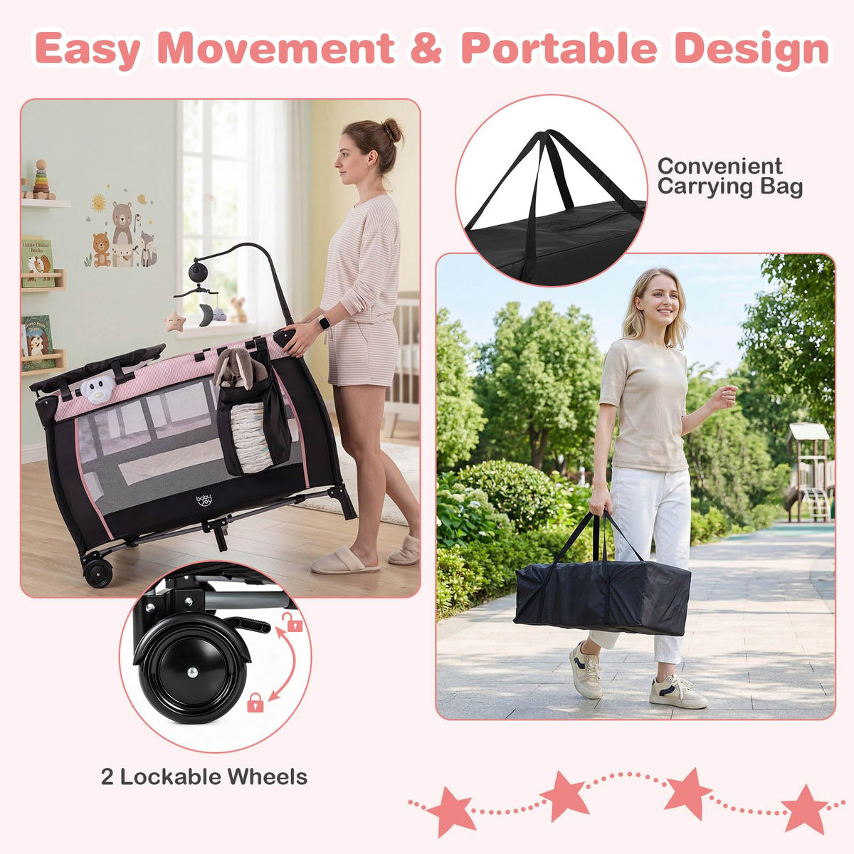 3 in 1 Pack and Play Portable Baby Playard with Bassinet T25956