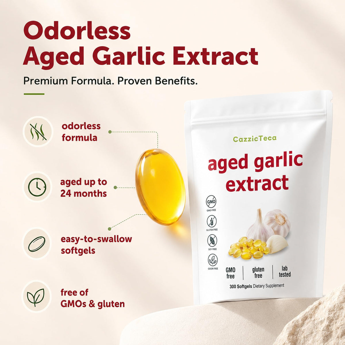 Odorless Organic Garlic Extract 7500mg 300 Softgels U4042