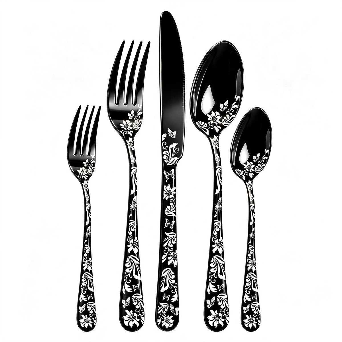 60 Piece White Floral Pattern Stainless Steel Silverware Set X63572