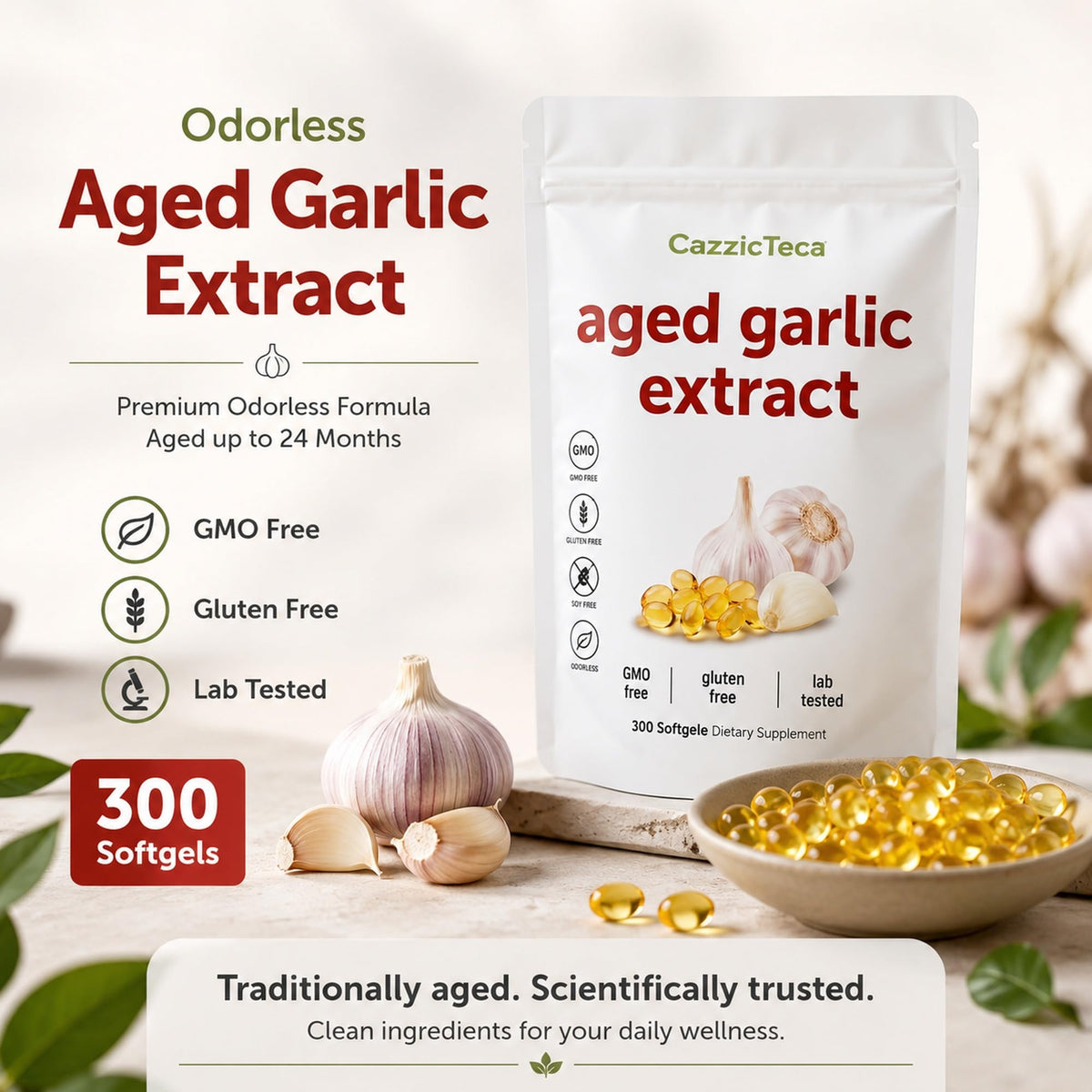 Odorless Organic Garlic Extract 7500mg 300 Softgels U4042
