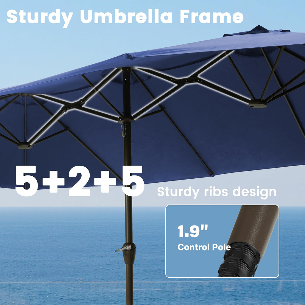 15FT Double-Sided Rectangle Patio Umbrella with Base M7433