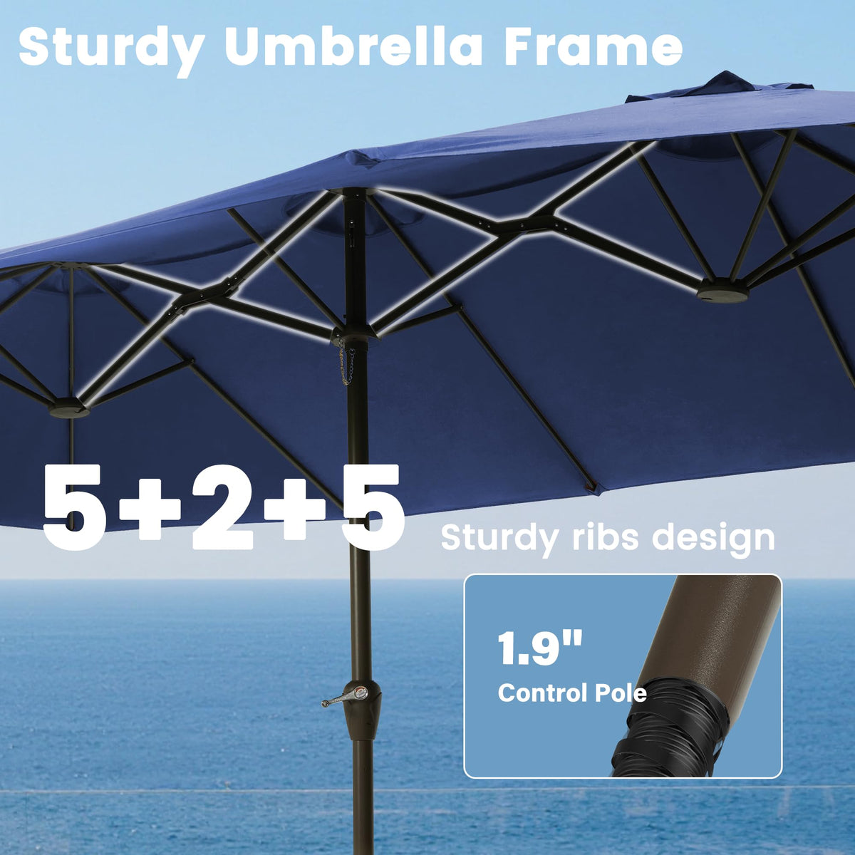15FT Double-Sided Rectangle Patio Umbrella with Base M7433