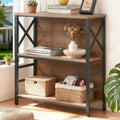 3 Tier Rustic Brown Bookshelf with Metal Frame and Backboard Z918898
