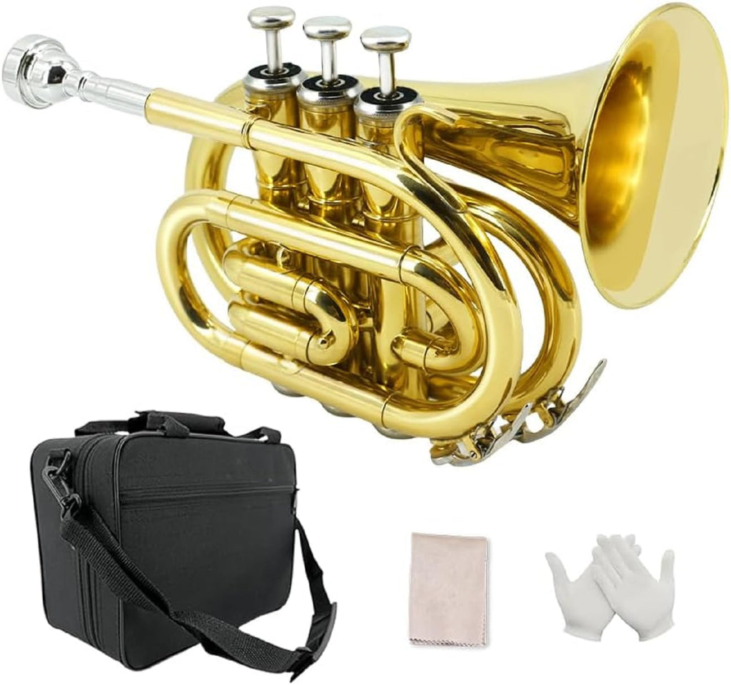 Bb Flat Brass Pocket Trumpet with 7C Mouthpiece V1368