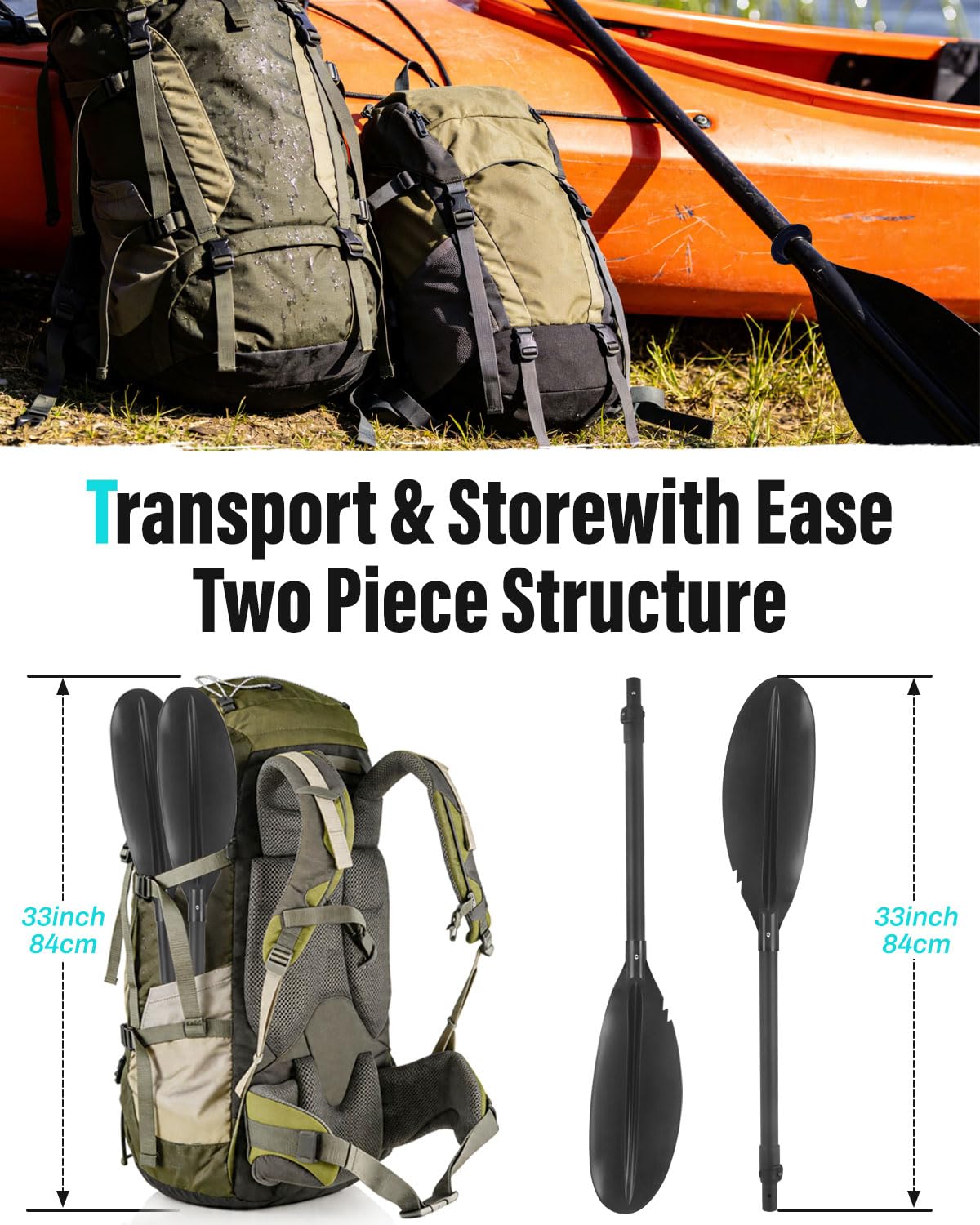 Kayak Paddles with Paddle Leash, 70in-97in Lightweight Paddling Blades N8190
