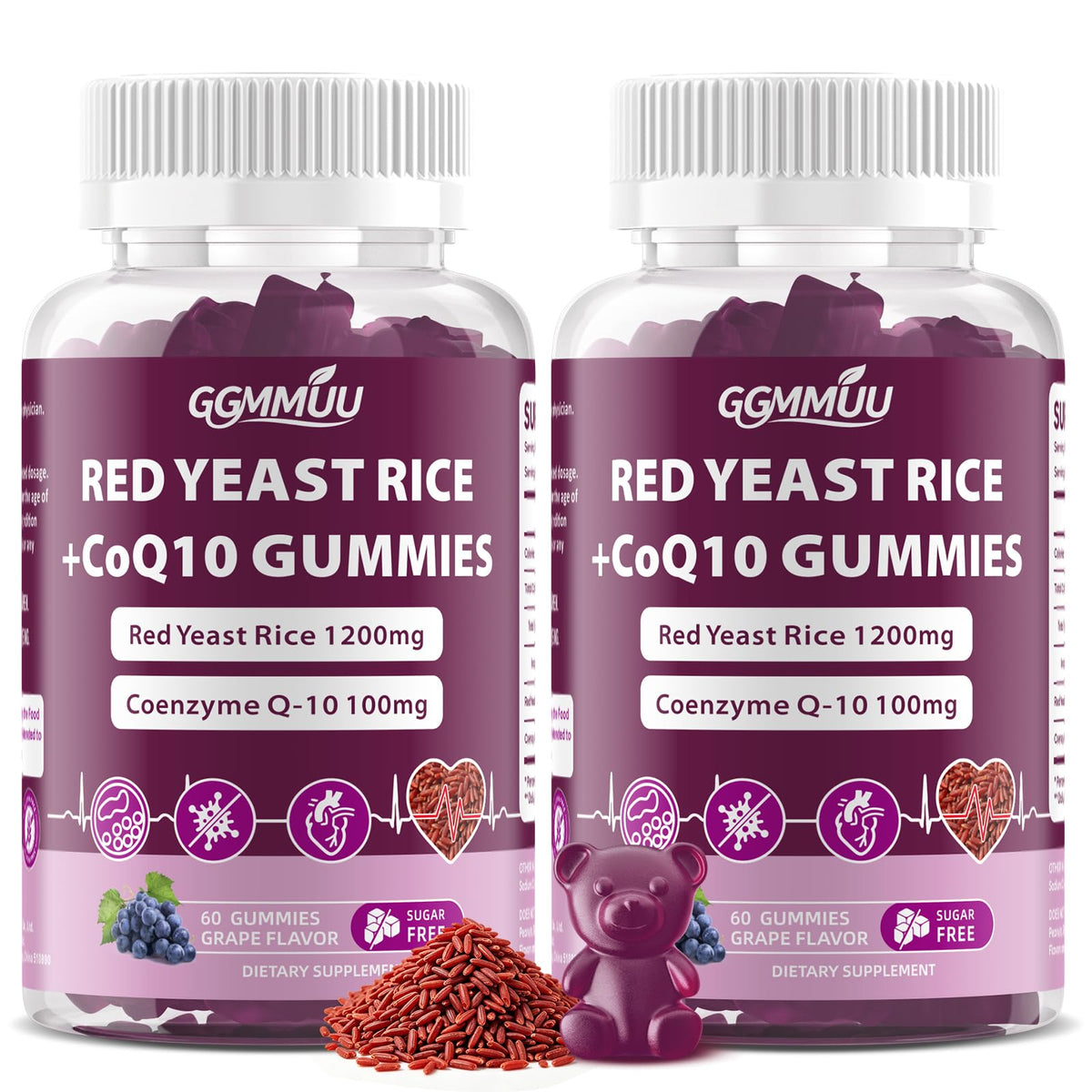 Red Yeast Rice with CoQ10 Gummies 1200mg Sugar Free 120 Count X735