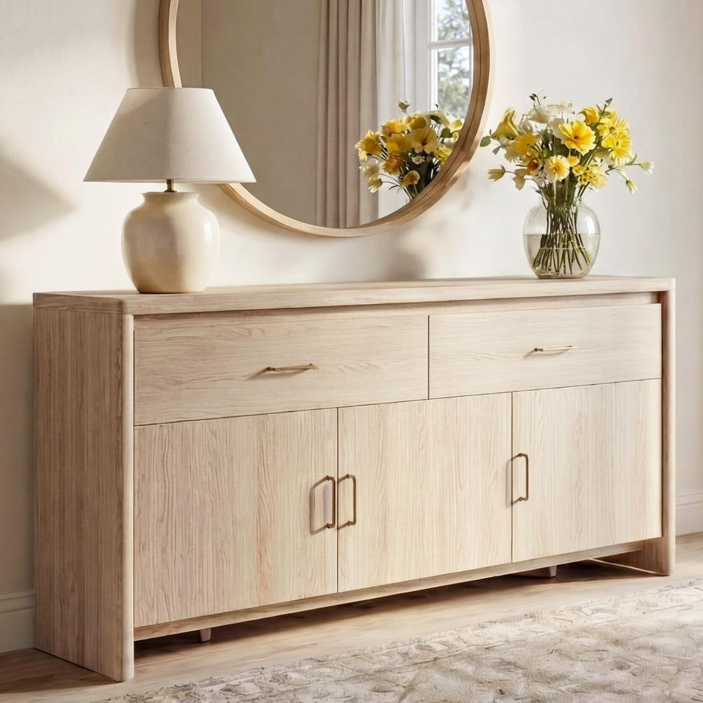 59" Wood Sideboard Buffet Cabinet with Adjustable Shelves & Drawers P93630