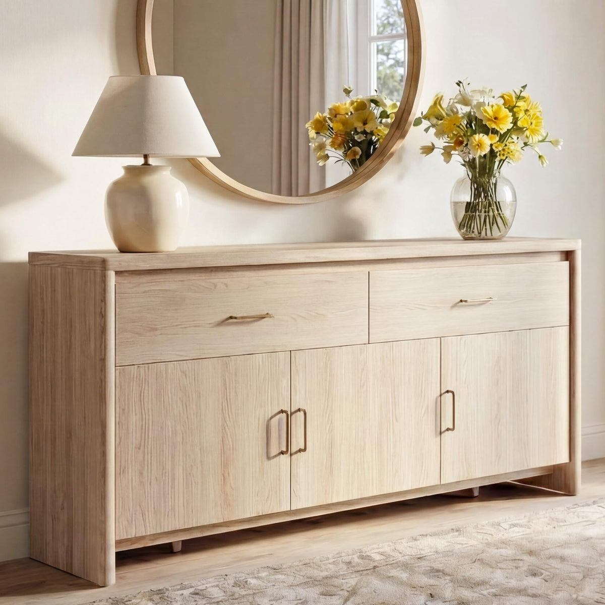 59" Wood Sideboard Buffet Cabinet with Adjustable Shelves & Drawers P93630