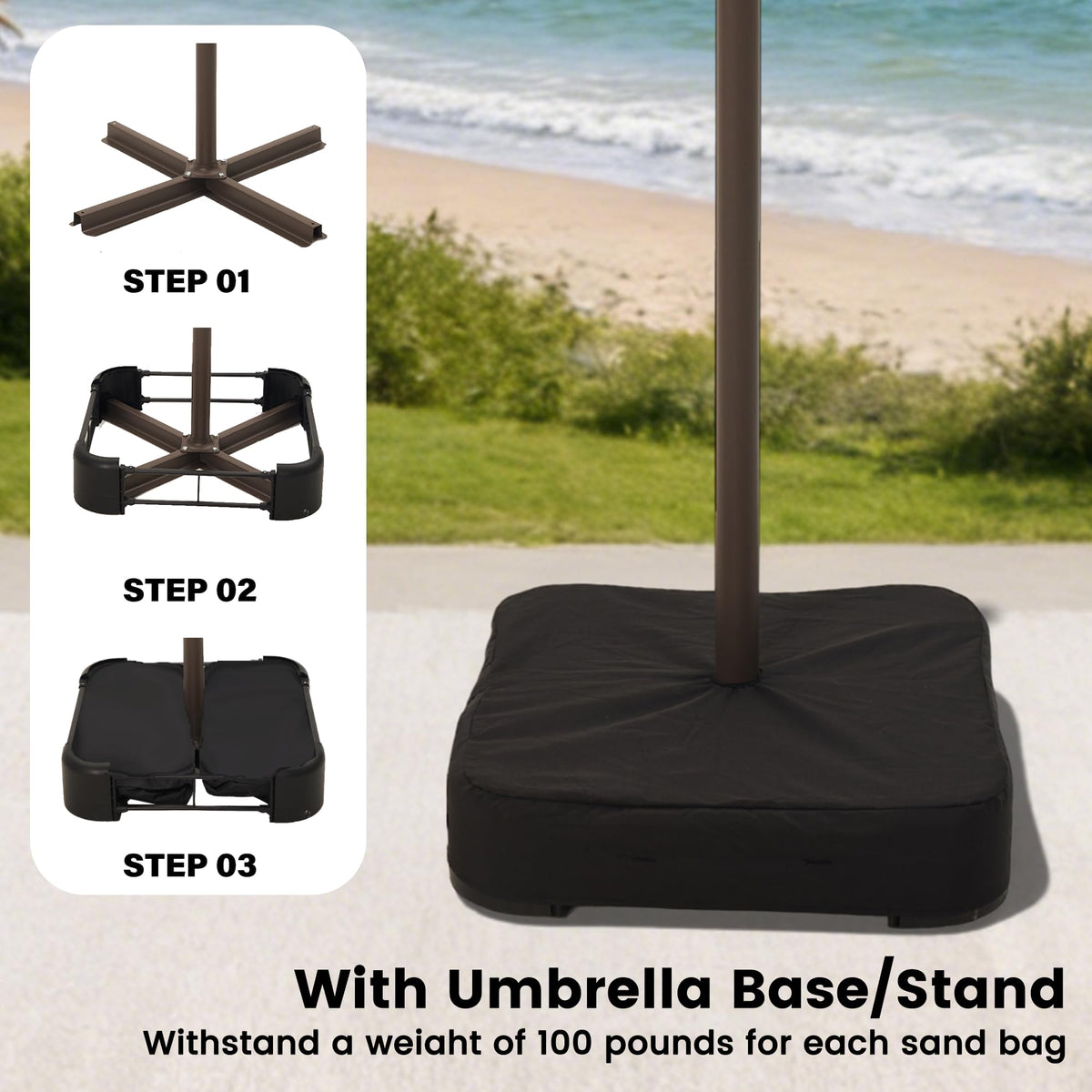 15FT Double-Sided Rectangle Patio Umbrella with Base M7433