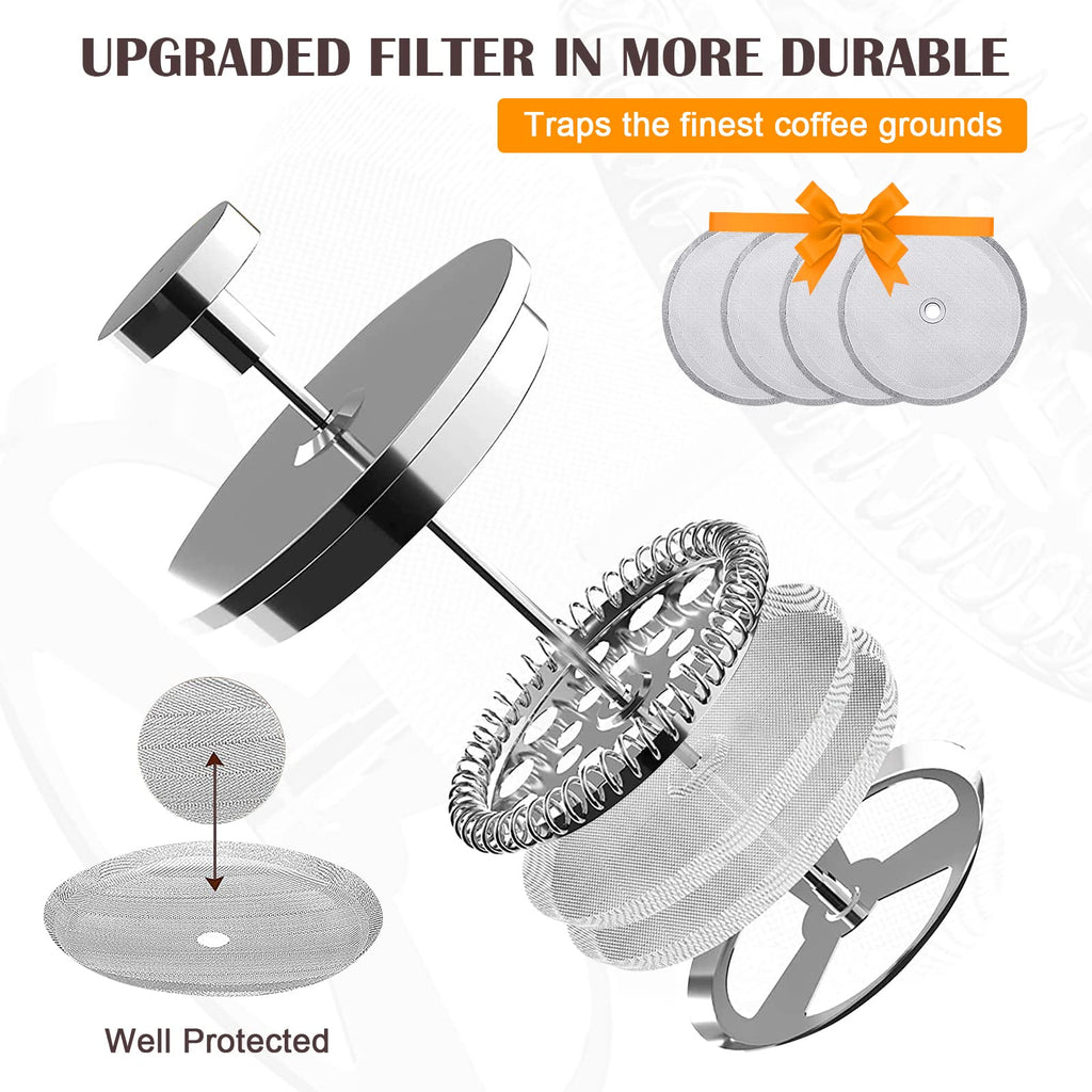 Double Insulated 304 Stainless Steel French Press Coffee Maker 1000ml V517575