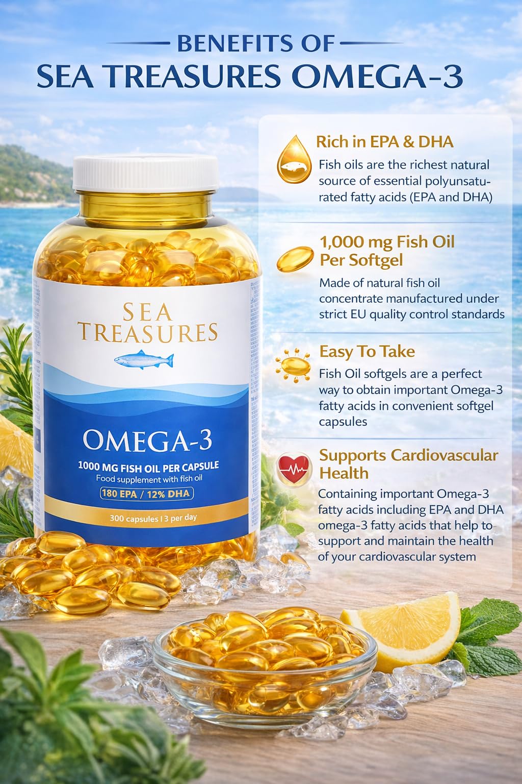 Omega 3 Fish Oil 1000 mg 300 Soft gels V50541