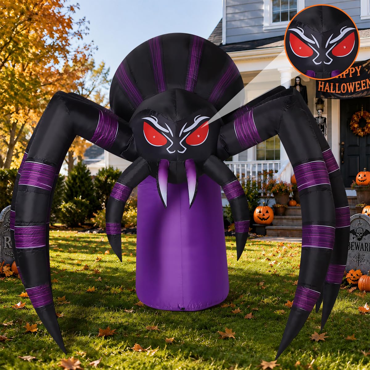 7 FT Inflatable Spider Outdoor Decoration with LED Lights V4687