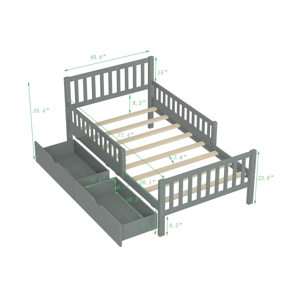 Gray Twin Size Wood Bed Frame with Storage Drawers R424316
