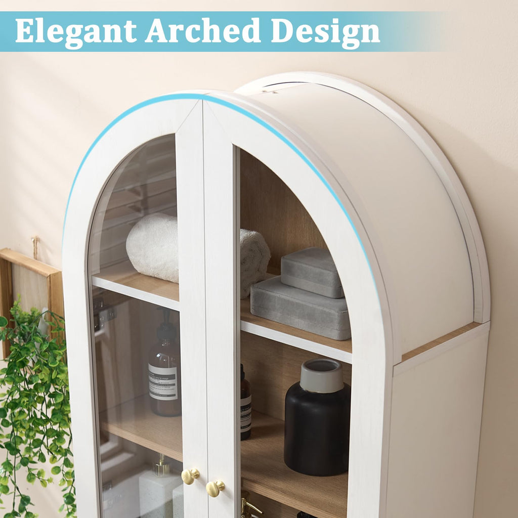 White Arched Wall Mount Bathroom Cabinet with Glass Doors Q105