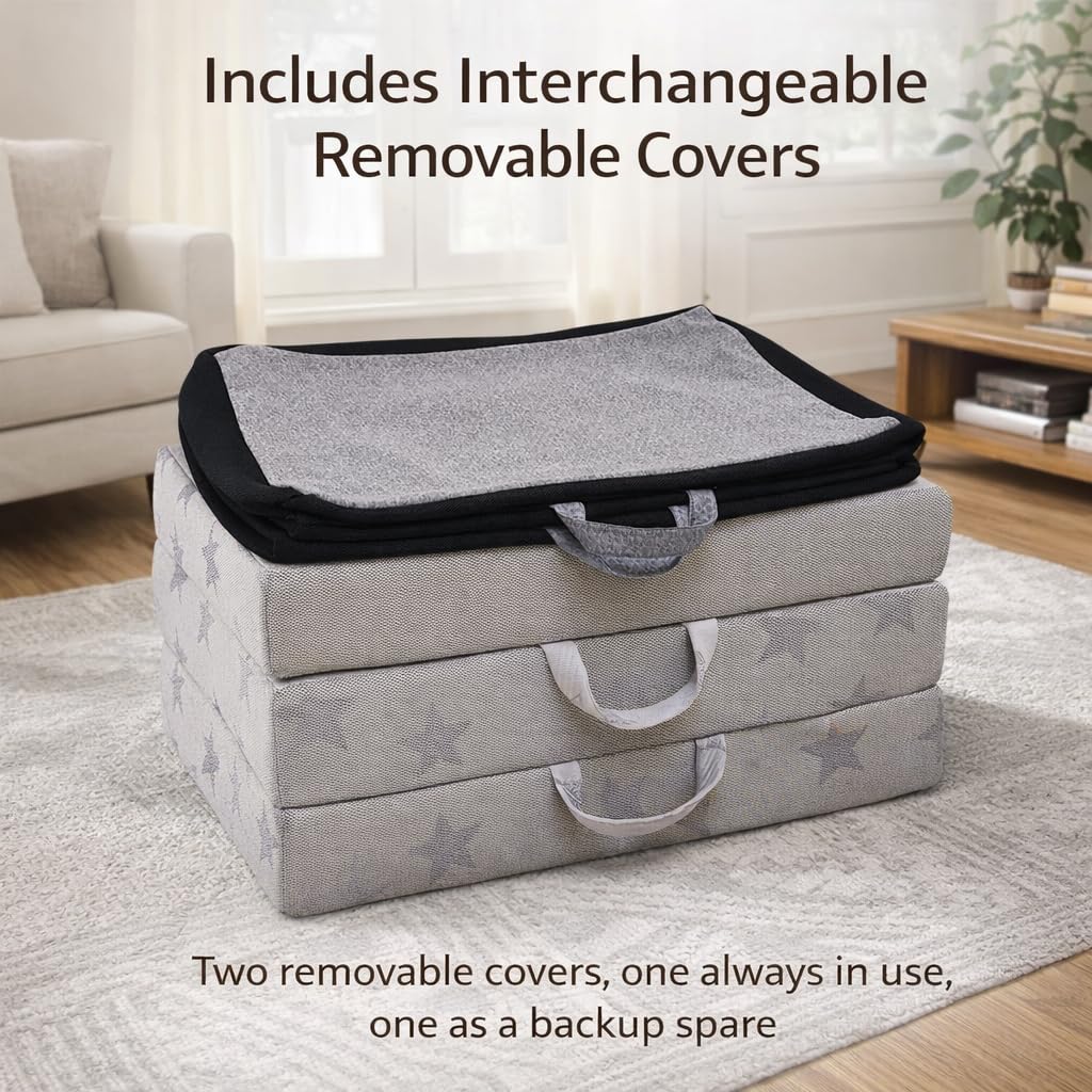 Twin 6-Inch Foam Tri Fold Floor Mattress with 2 Washable Covers U96147