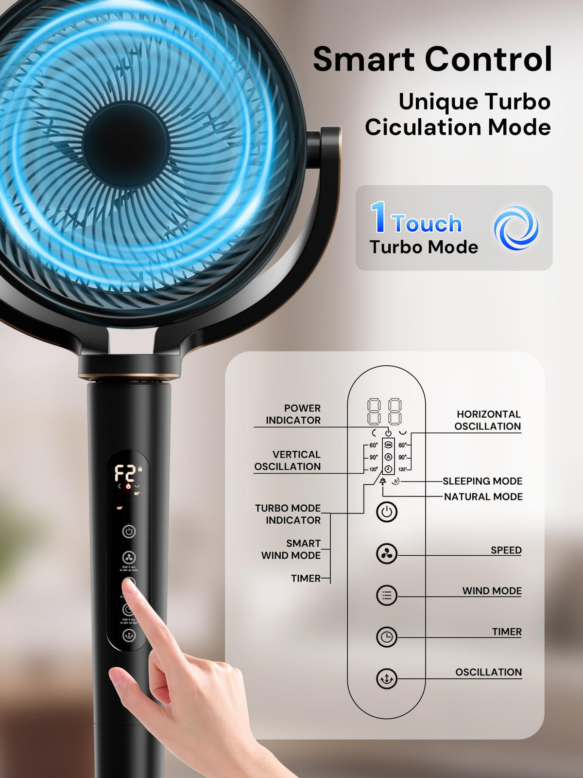 Black Adjustable Pedestal Fan with Oscillation Q844736