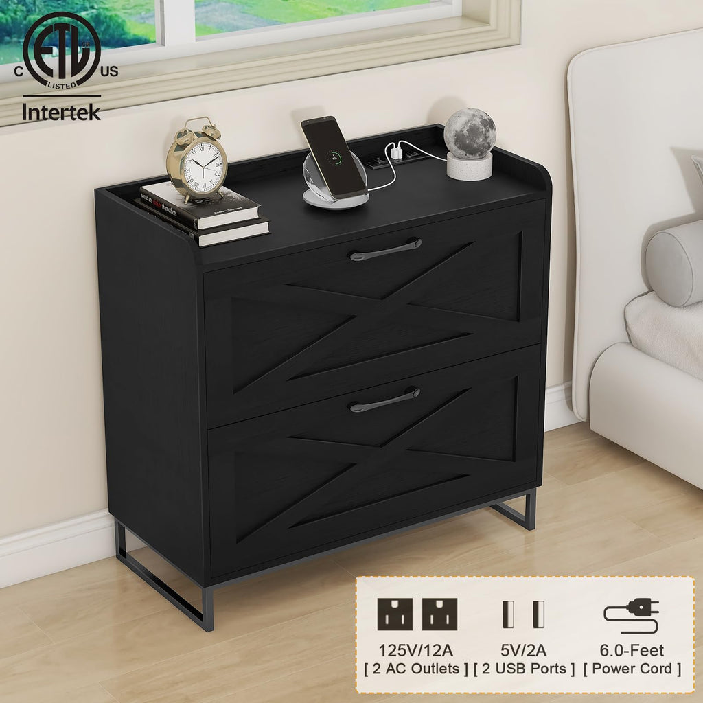 2 Drawer Black Lateral File Cabinet with Charging Station R231804