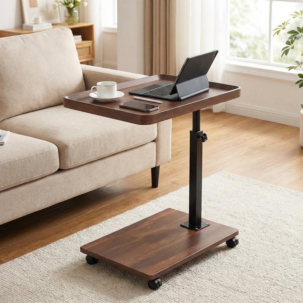 C Shaped End Table with Wheels & Adjustable Height K789449
