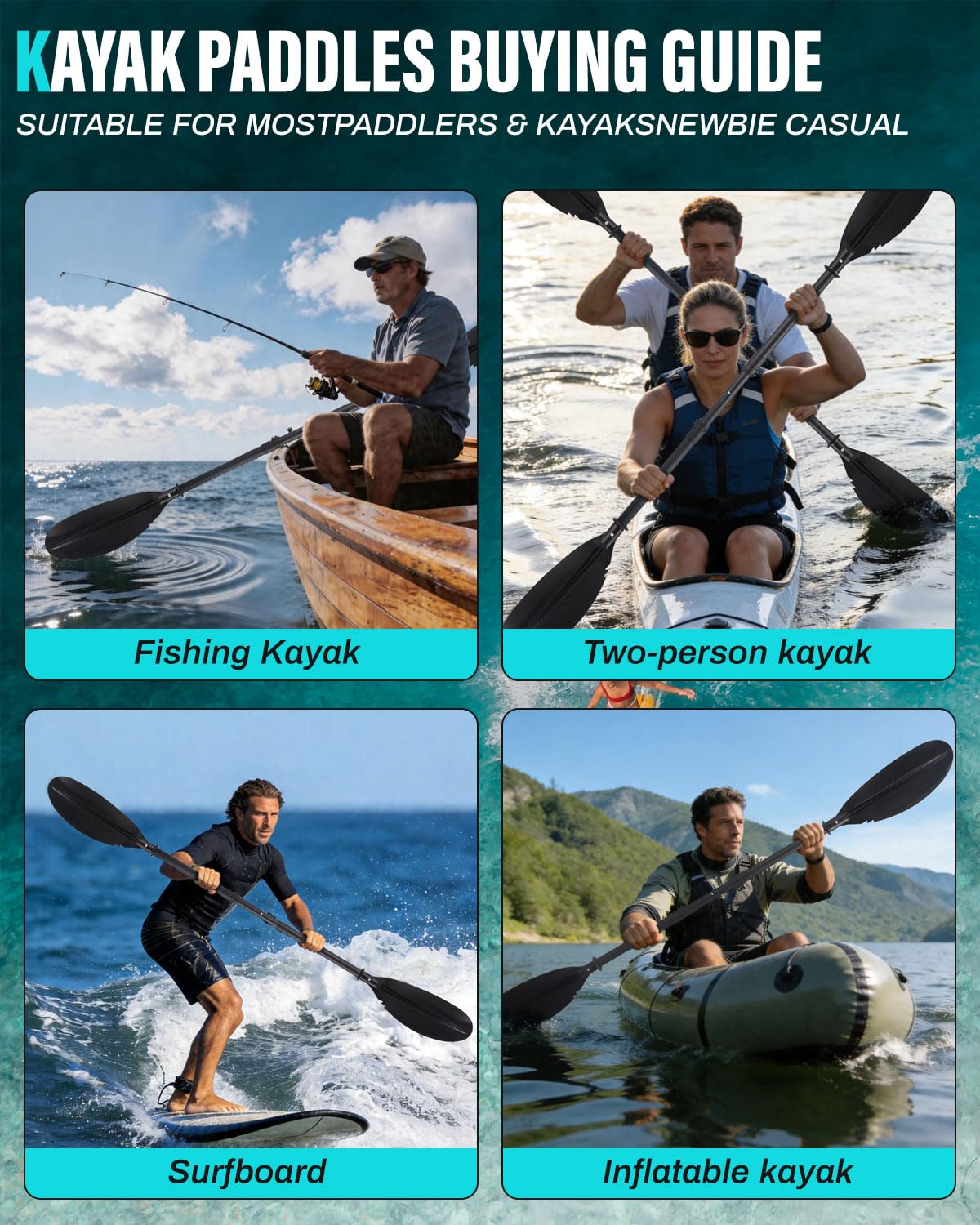 Kayak Paddles with Paddle Leash, 70in-97in Lightweight Paddling Blades N8190