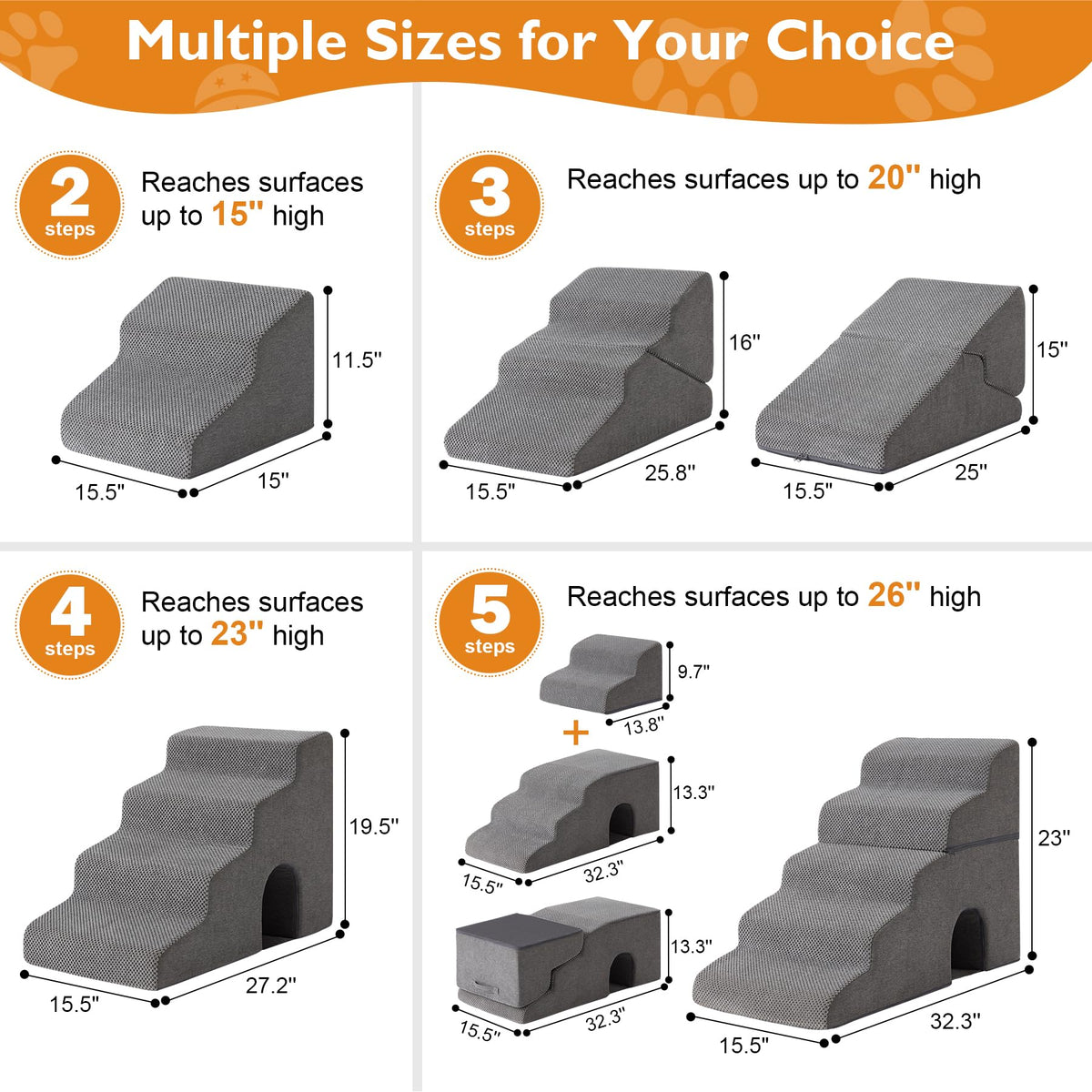 Grey 5-Step Dog Stairs J94793