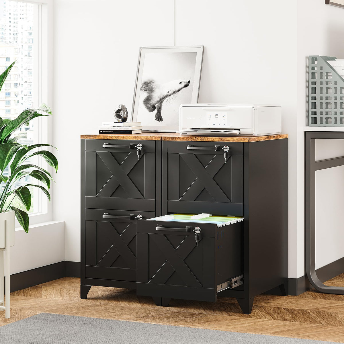 Black 2 Drawer Steel File Cabinet with Lock B247103