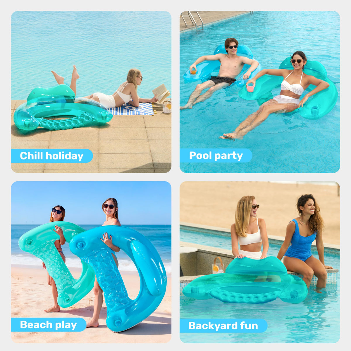 2 Pack Inflatable Pool Chairs with Cup Holders L912279