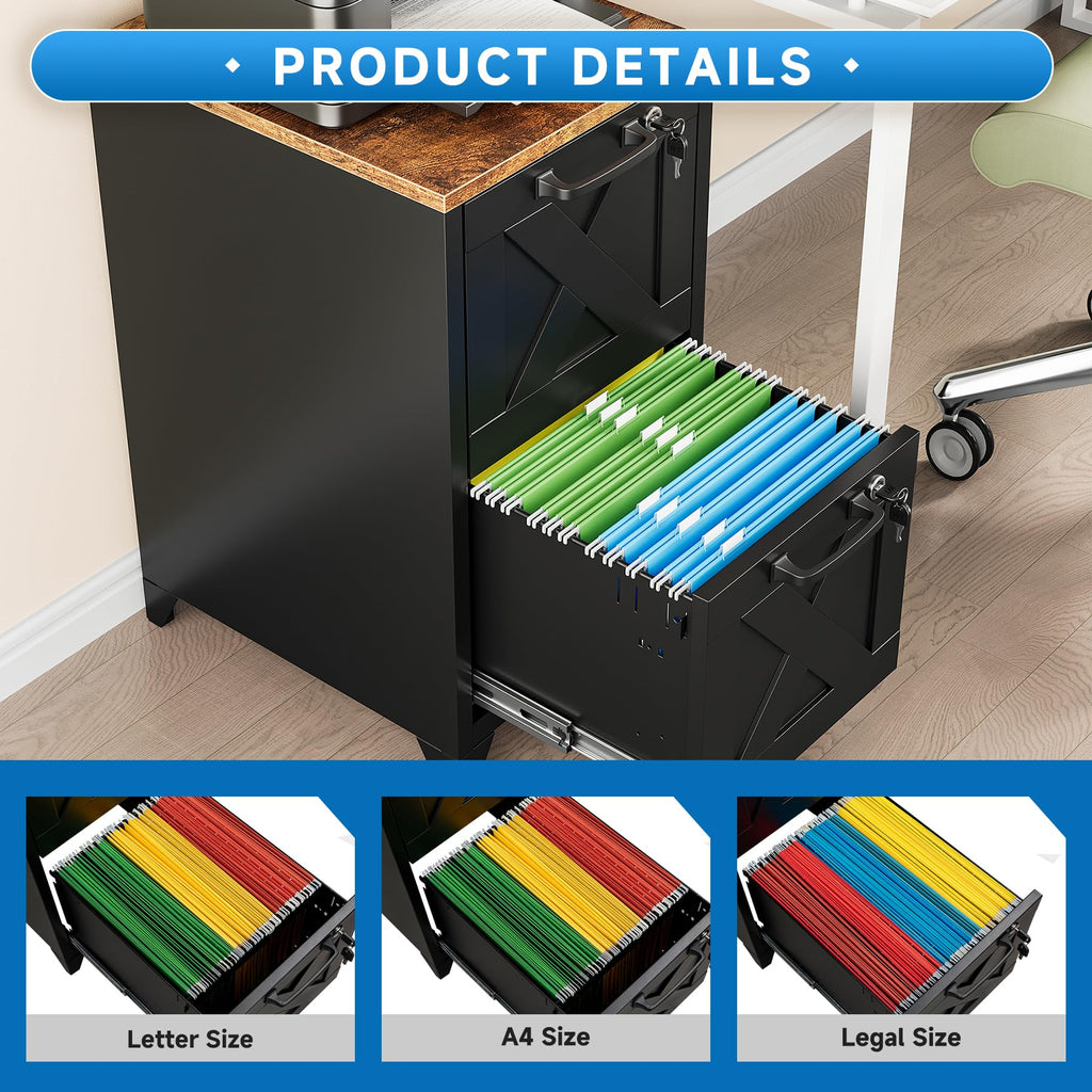 Black 2 Drawer Steel File Cabinet with Lock B247103