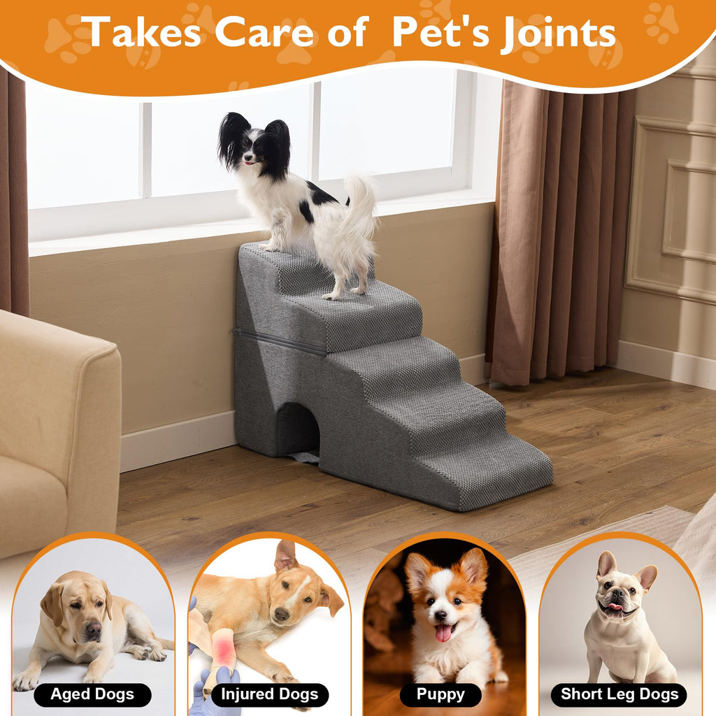 Grey 5-Step Dog Stairs J94793