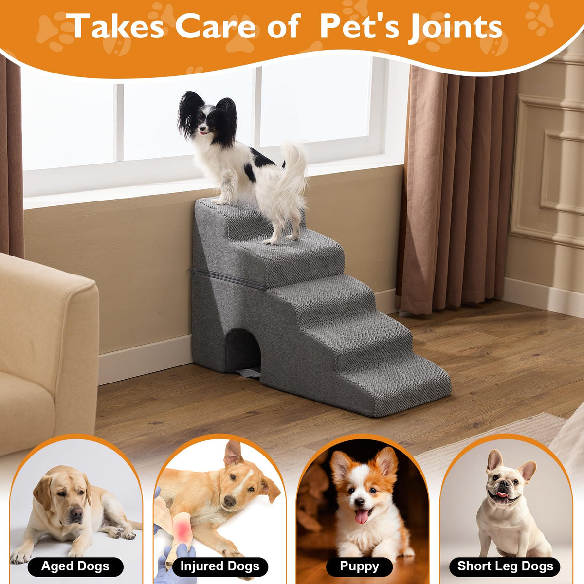 Grey 5-Step Dog Stairs J94793