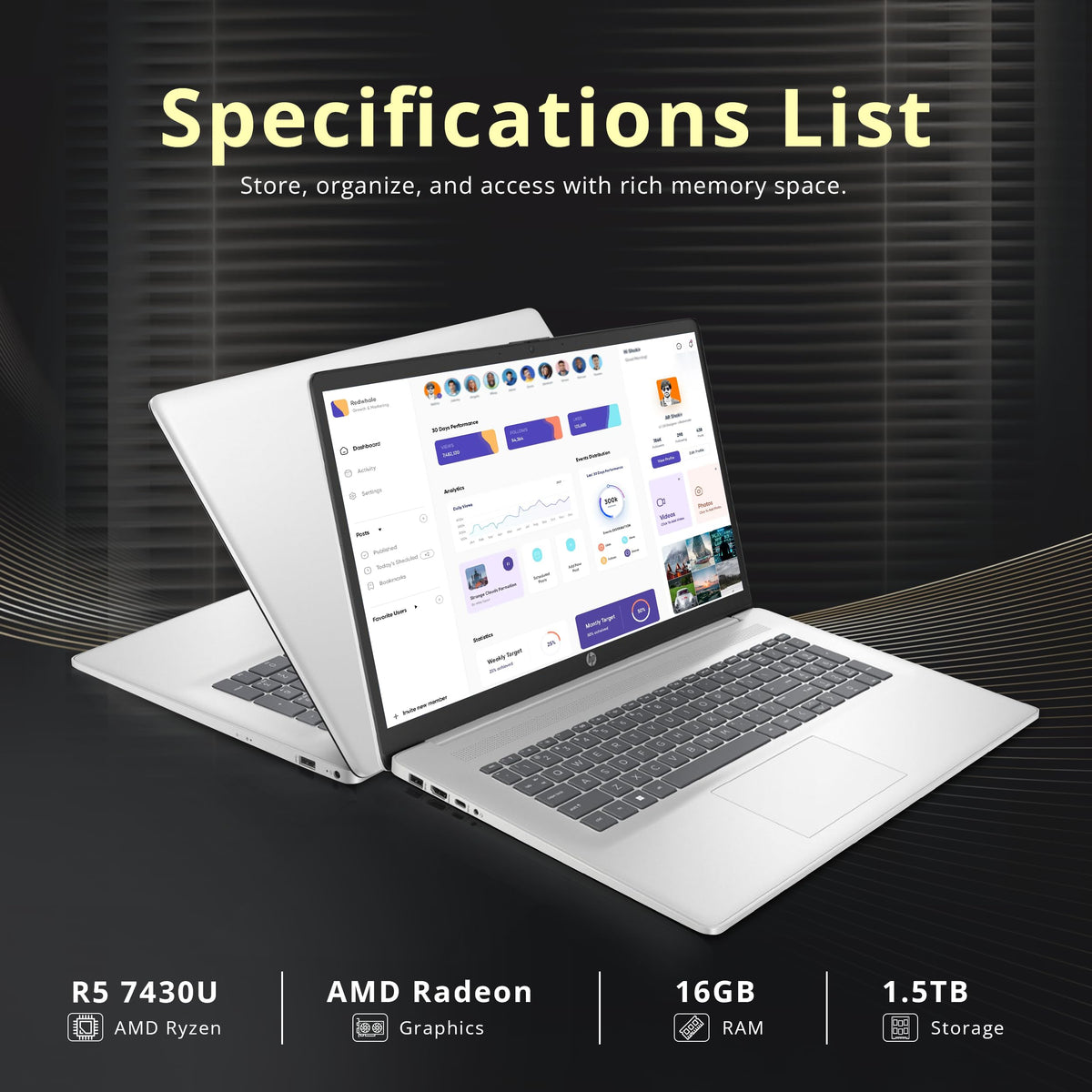 17.3" HD+ Touchscreen Laptop, AMD Ryzen 5, 16GB RAM, 1.5TB Storage, Silver Z8361