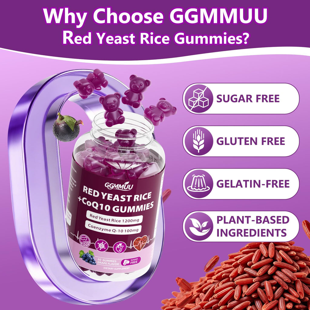 Red Yeast Rice with CoQ10 Gummies 1200mg Sugar Free 120 Count X735