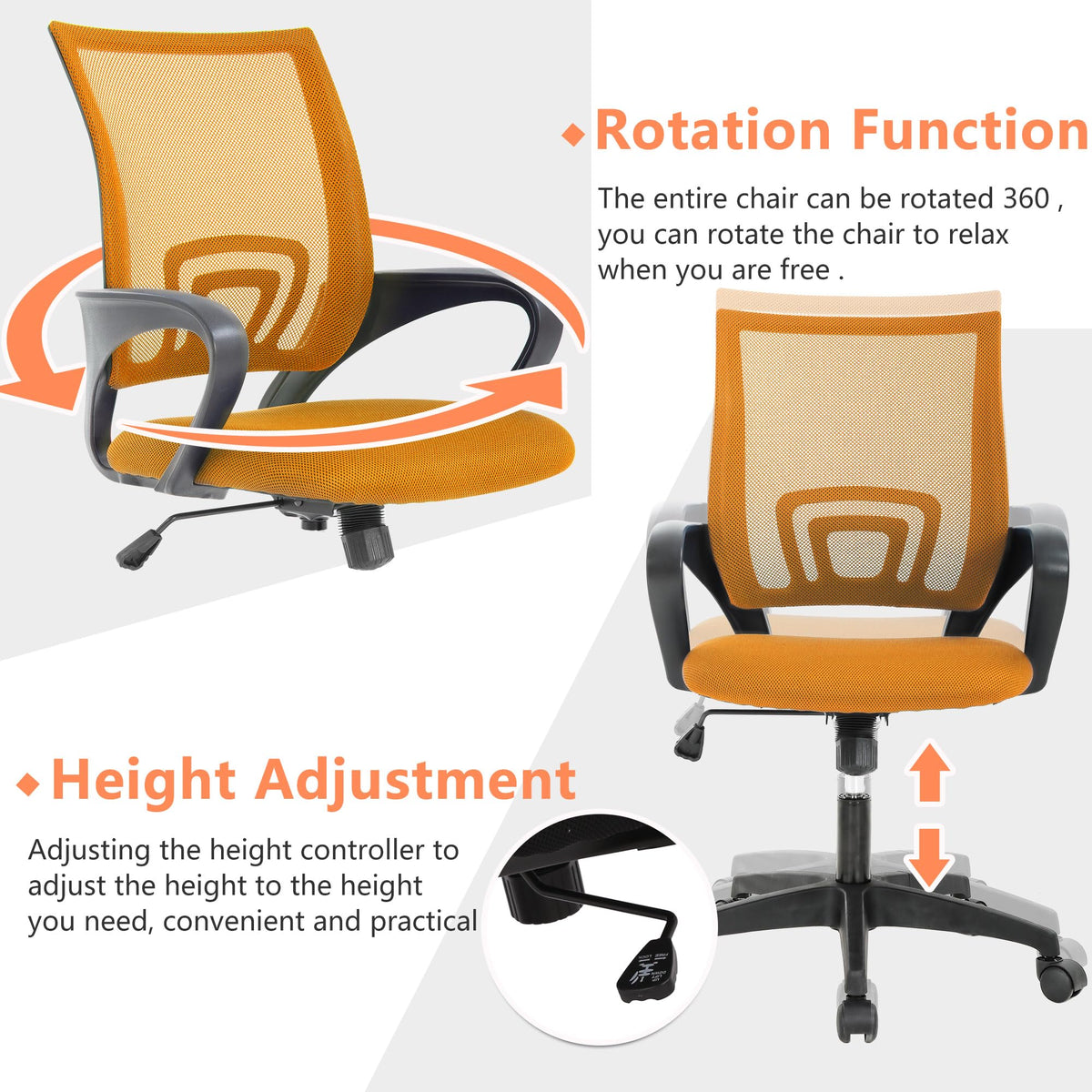 Orange Office Chair with Lumbar Support Y643