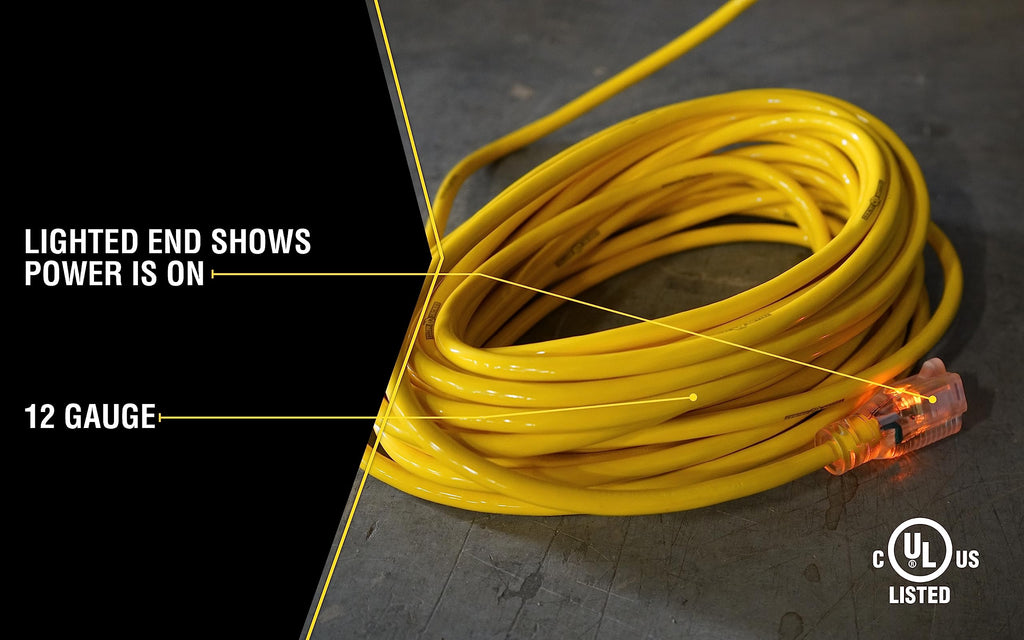 Yellow 100ft. 12/3 15Amp Heavy Duty Extension Cord S380