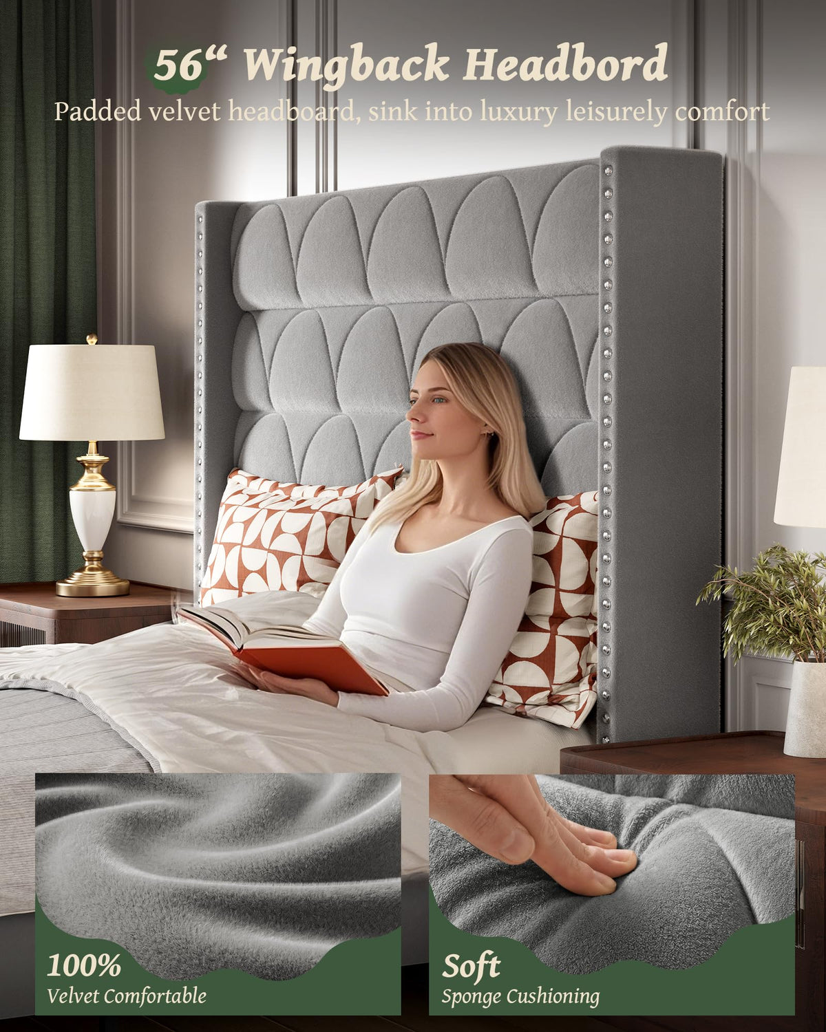 Queen Size Velvet Upholstered Platform Bed Frame R344