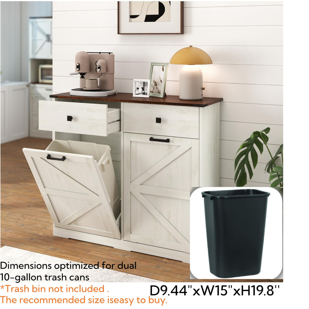Antique White Double Tilt Out Trash Cabinet with 2 Drawers L64663