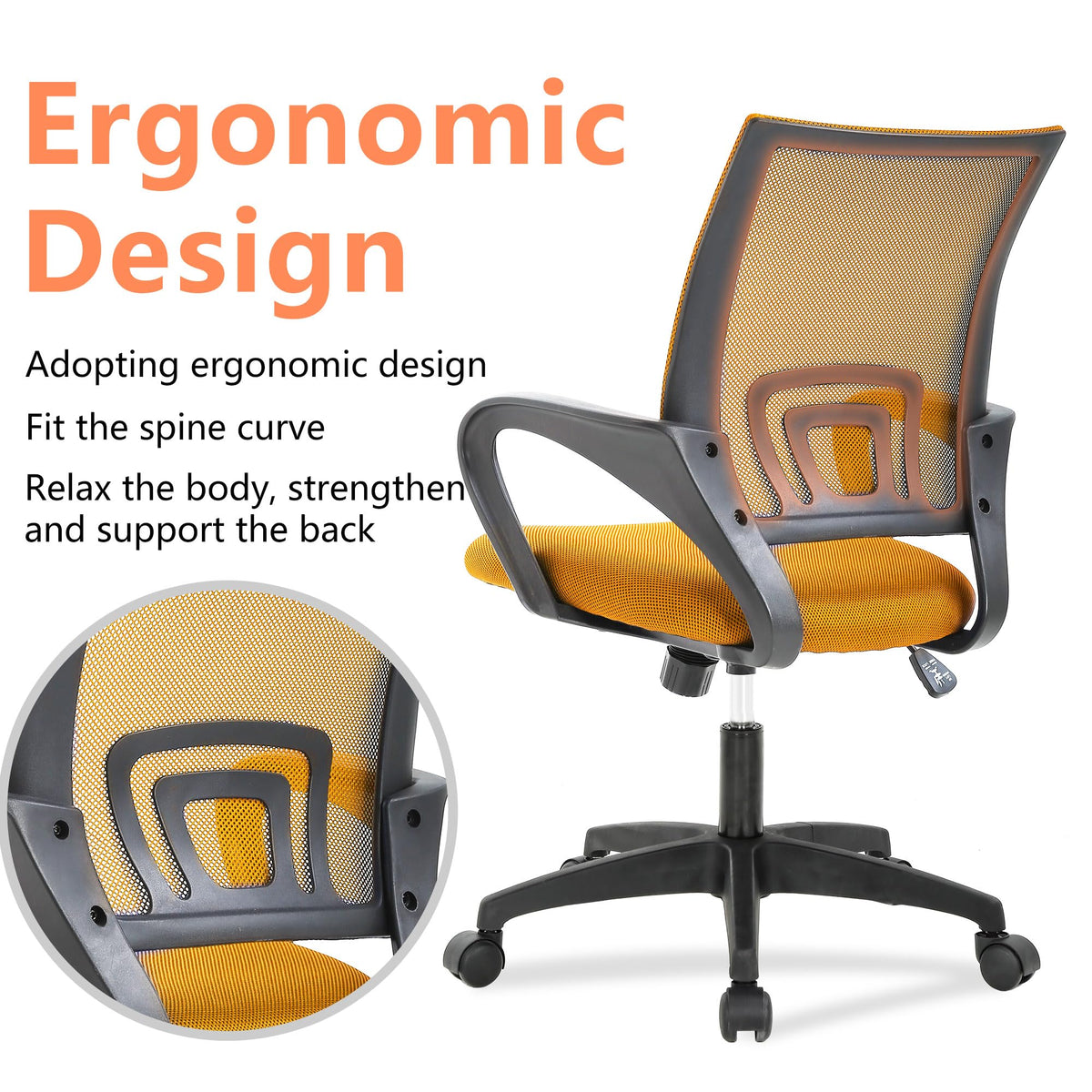 Orange Office Chair with Lumbar Support Y643