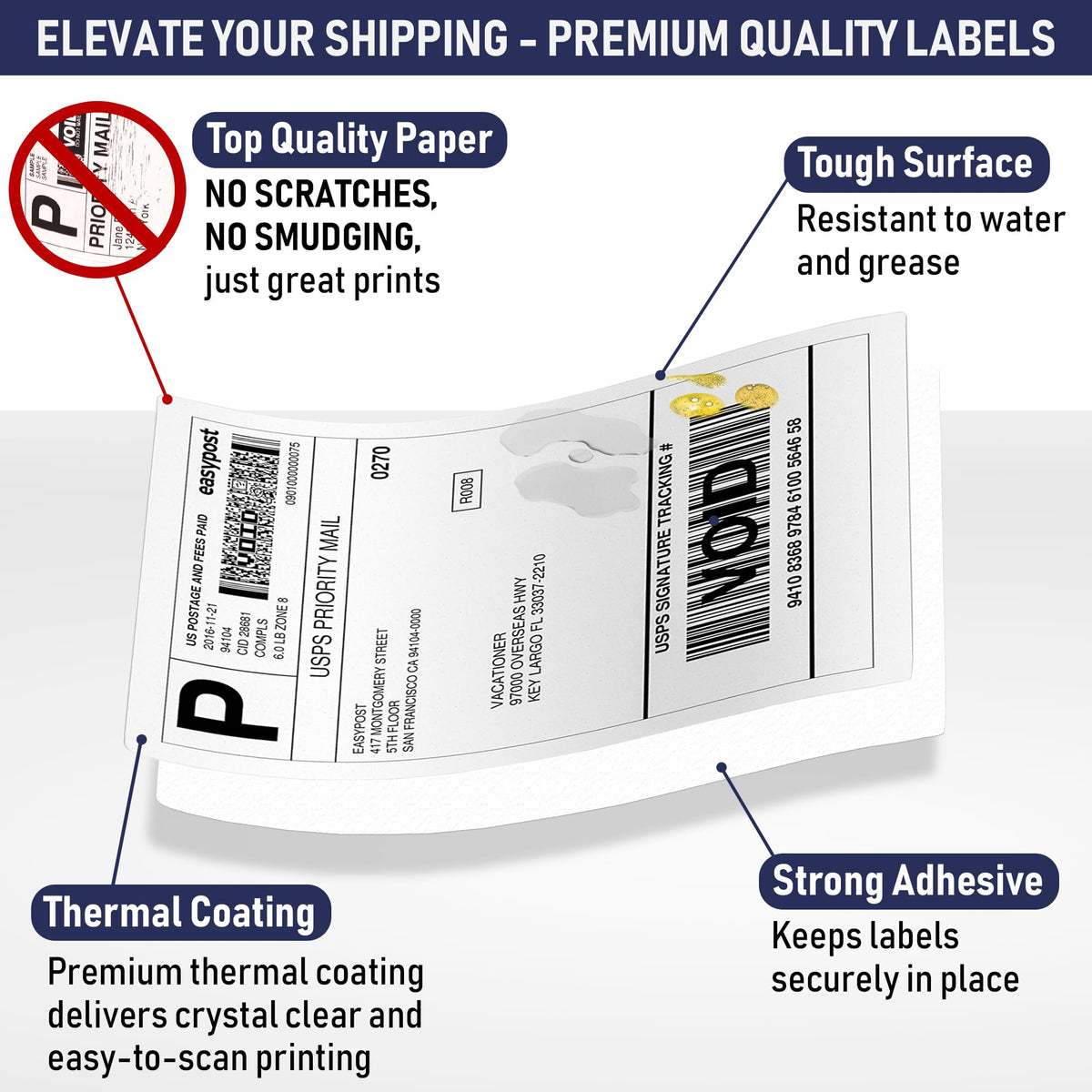 Thermal Shipping Labels 4x6, Water Resistant, Strong Adhesive, 220 per Roll U900645