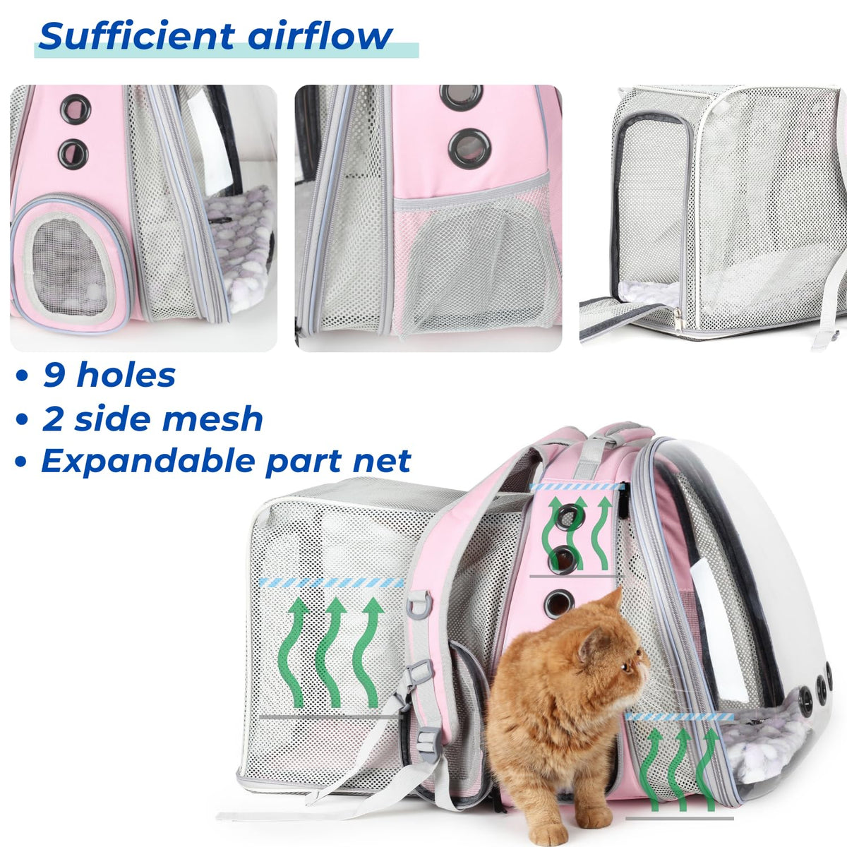 Expandable Cat Backpack with Mini Fan P5633