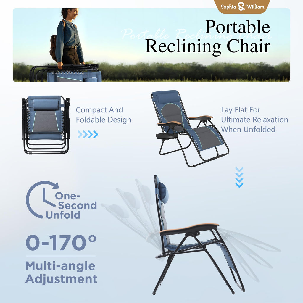 Blue Padded Zero Gravity Chair Set of 2 M6204