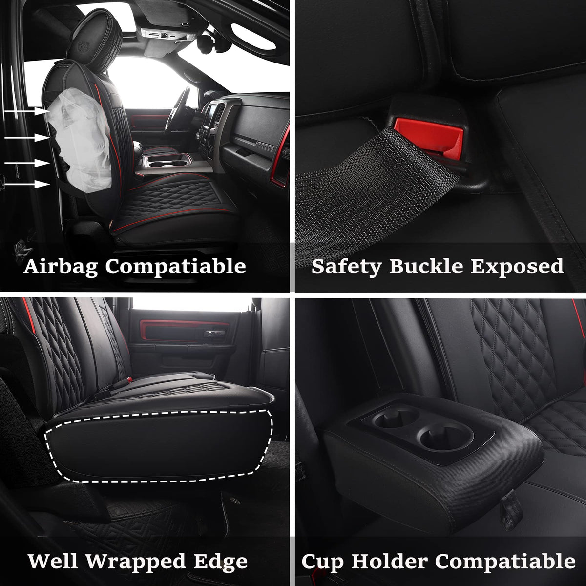 Waterproof Synthetic Leather Car Seat Covers 5PCS Full Set Black Red B780281