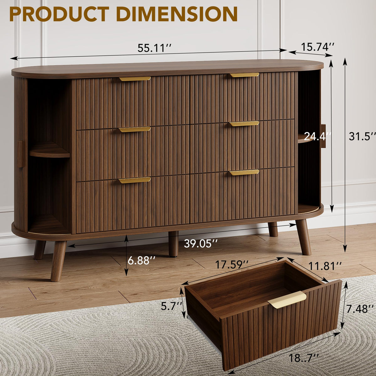 Fluted 6 Drawer Dresser X799957