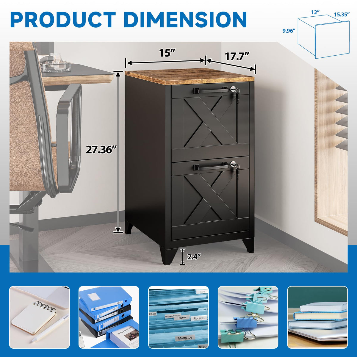 Black 2 Drawer Steel File Cabinet with Lock B247103
