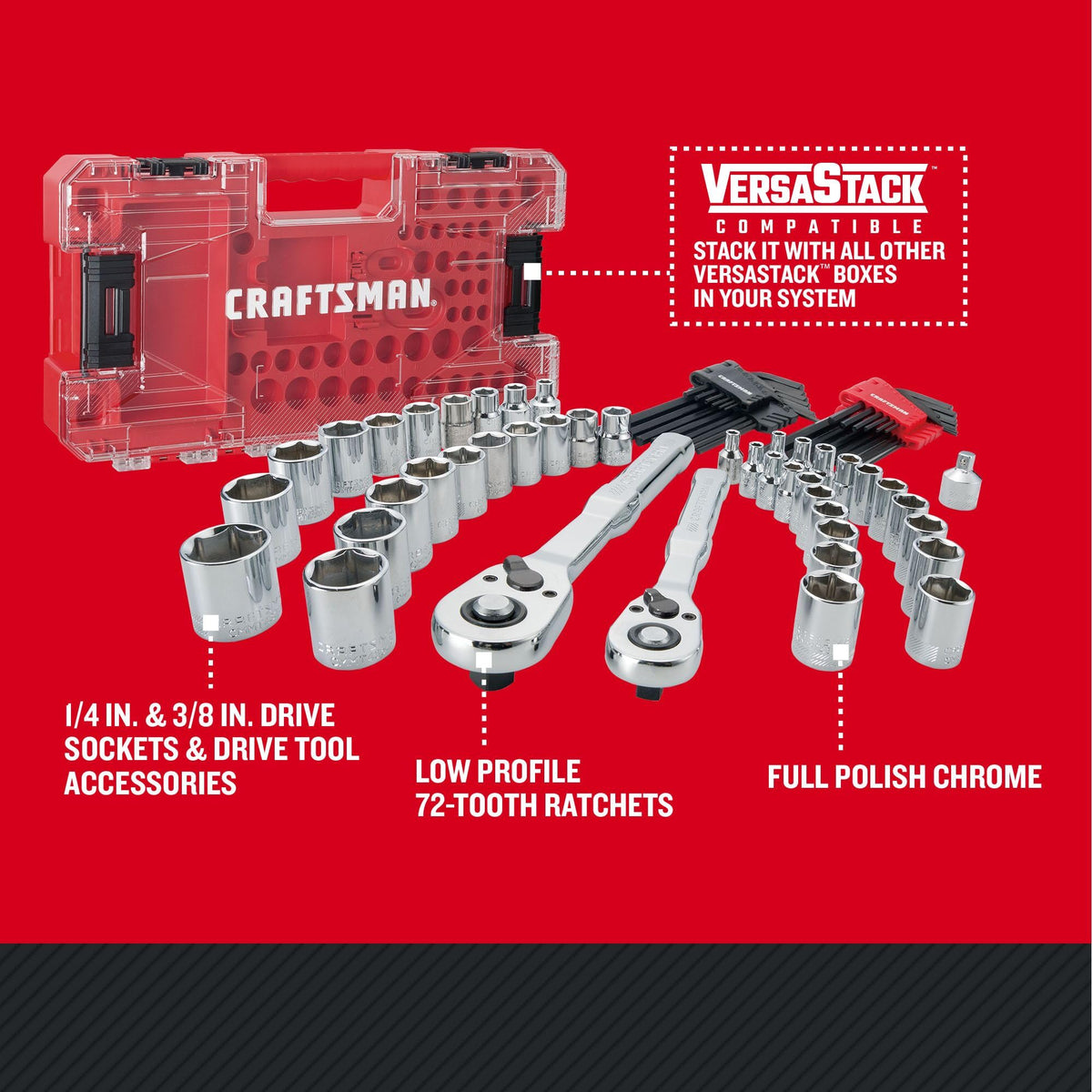 1/4 and 3/8 Inch Drive 71 Piece Mechanics Tool Set A876571