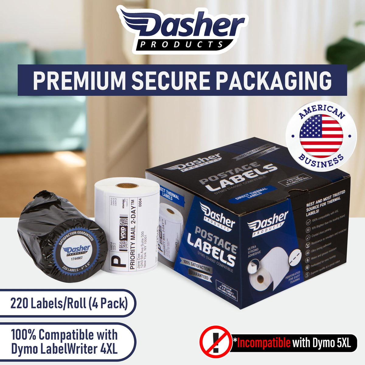 Thermal Shipping Labels 4x6, Water Resistant, Strong Adhesive, 220 per Roll U900645