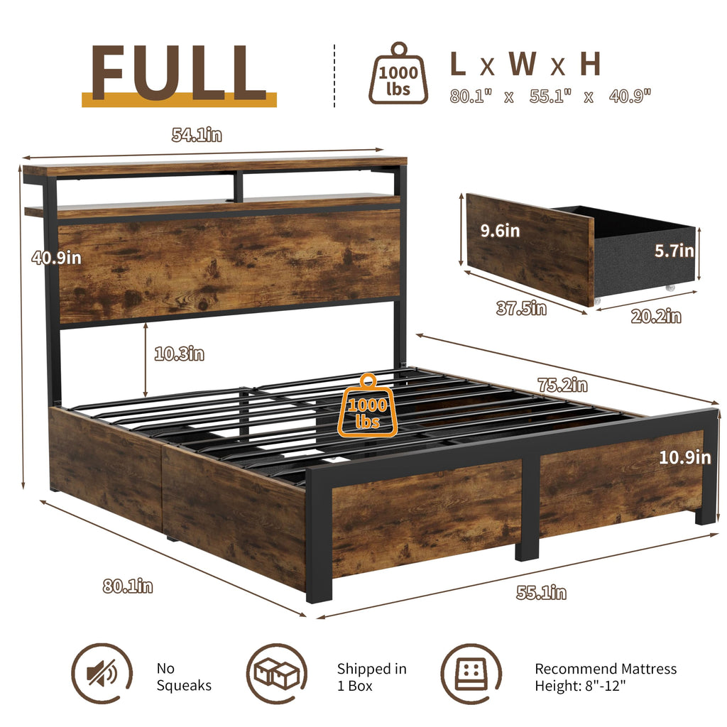 Full Bed Frame with 4 Storage Drawers B25696