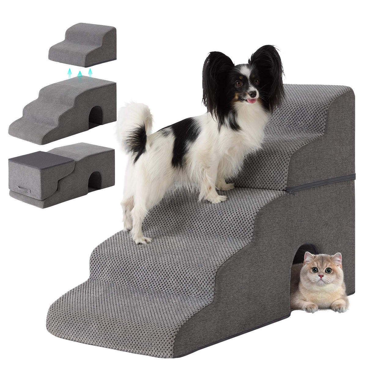 Grey 5-Step Dog Stairs J94793