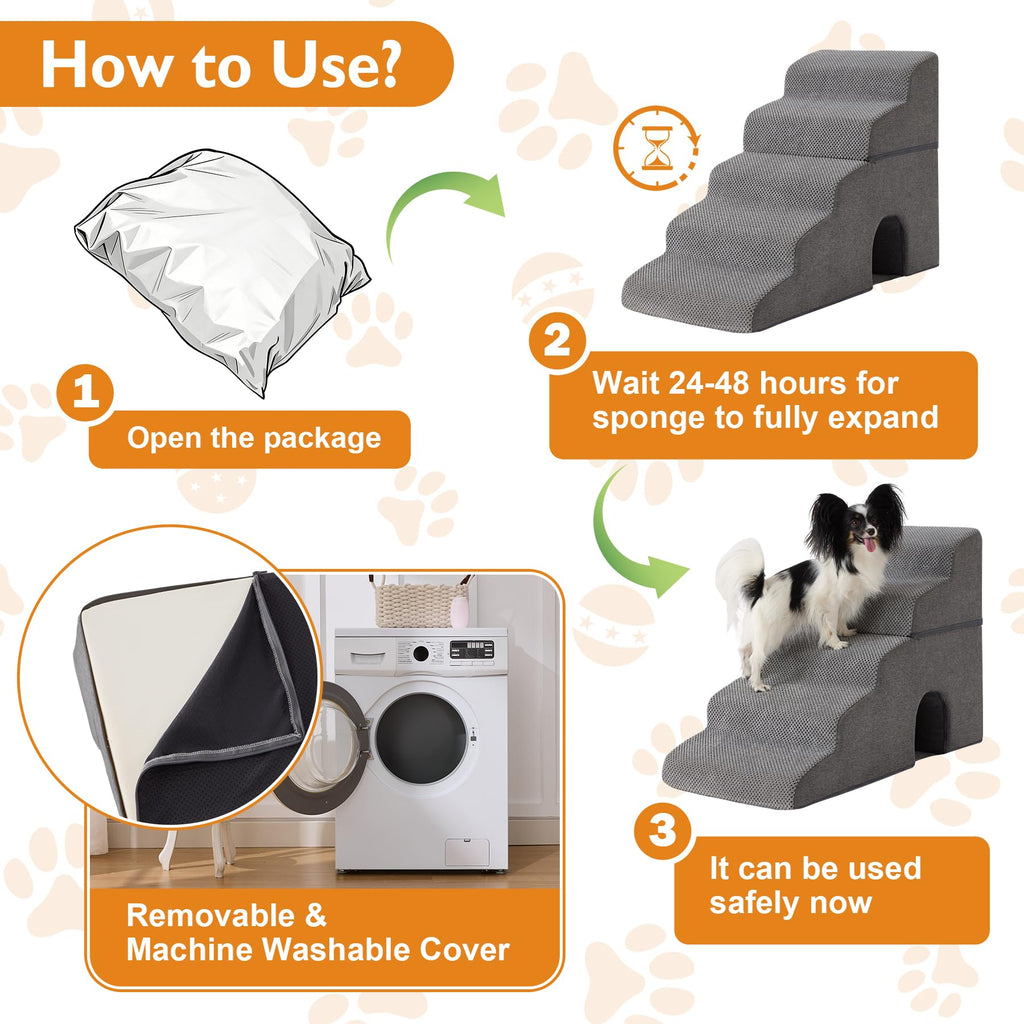 Grey 5-Step Dog Stairs J94793