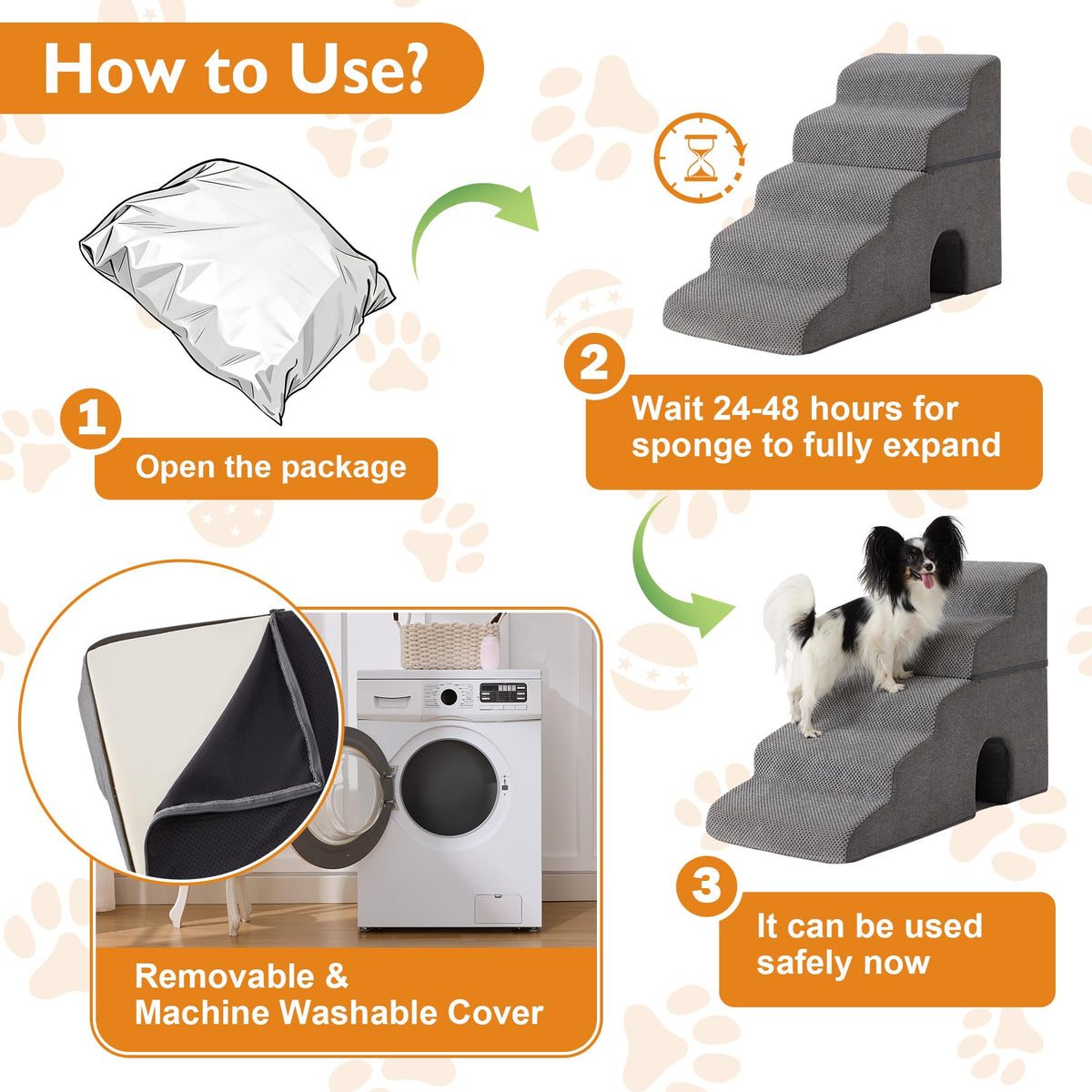 Grey 5-Step Dog Stairs J94793